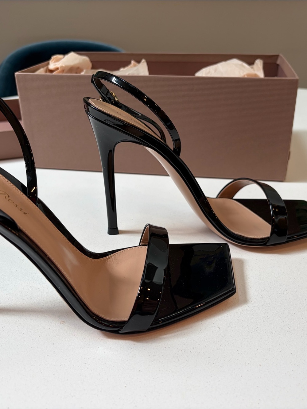 Gianvito Rossi Black Patent Leather Stiletto Sandals